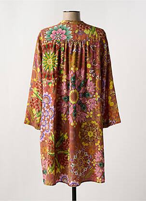 Robe mi-longue imprimé fleurs manches 3/4 marron MOMONI femme