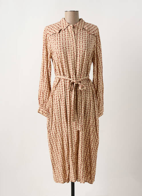 Robe mi-longue coupe fluide manches longues beige INDI & COLD femme