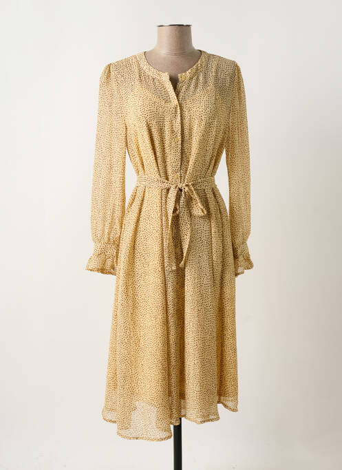 Robe mi-longue manches longues manches longues beige ICHI femme