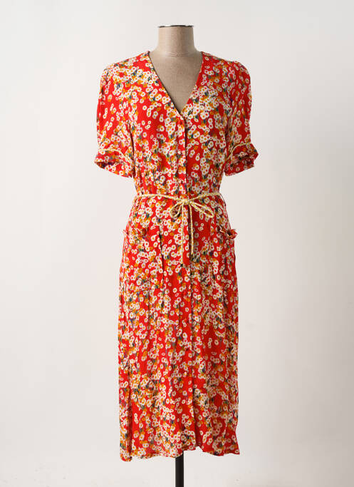 Robe mi-longue imprimé fleurs manches courtes rouge LA PETITE FRANCAISE femme