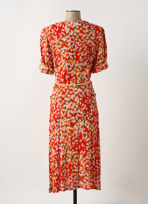 Robe mi-longue imprimé fleurs manches courtes rouge LA PETITE FRANCAISE femme