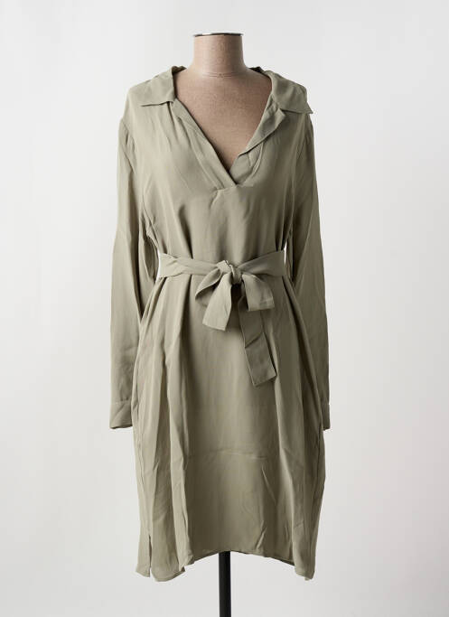 Robe mi-longue coupe fluide manches longues vert YAYA femme