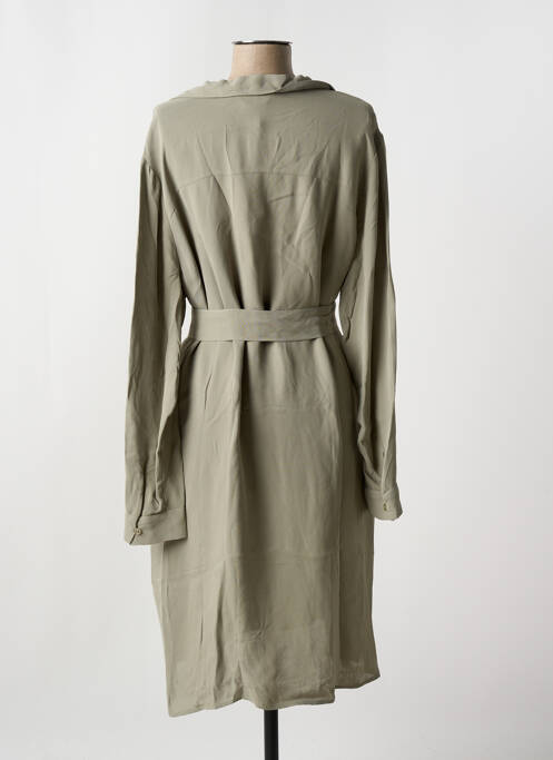 Robe mi-longue coupe fluide manches longues vert YAYA femme