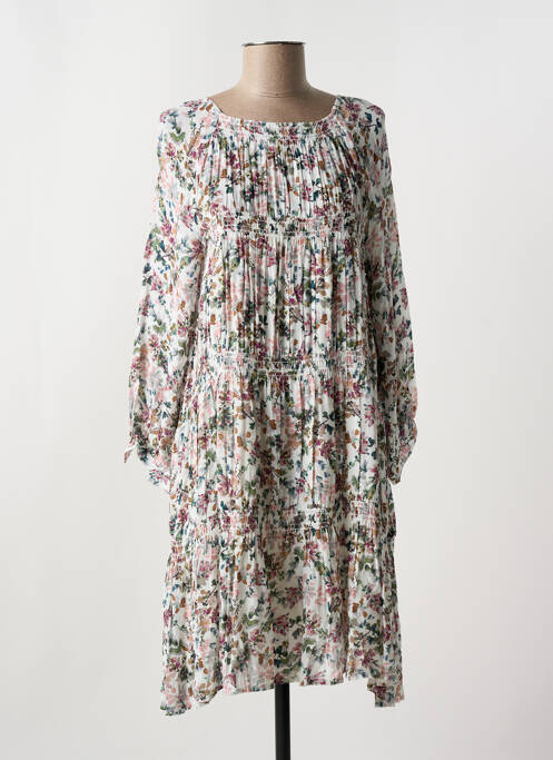 Robe mi-longue coupe fluide manches longues rose INDI & COLD femme