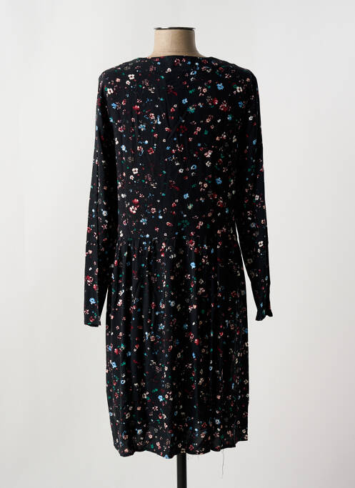 Robe mi-longue imprimé fleurs manches longues noir ICHI femme