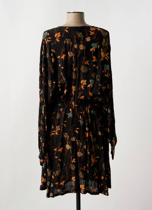 Robe mi-longue imprimé fleurs manches longues noir IDANO femme