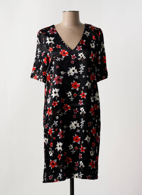 Robe mi-longue imprimé fleurs manches courtes noir YAYA femme