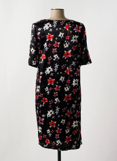 Robe mi-longue imprimé fleurs manches courtes noir YAYA femme
