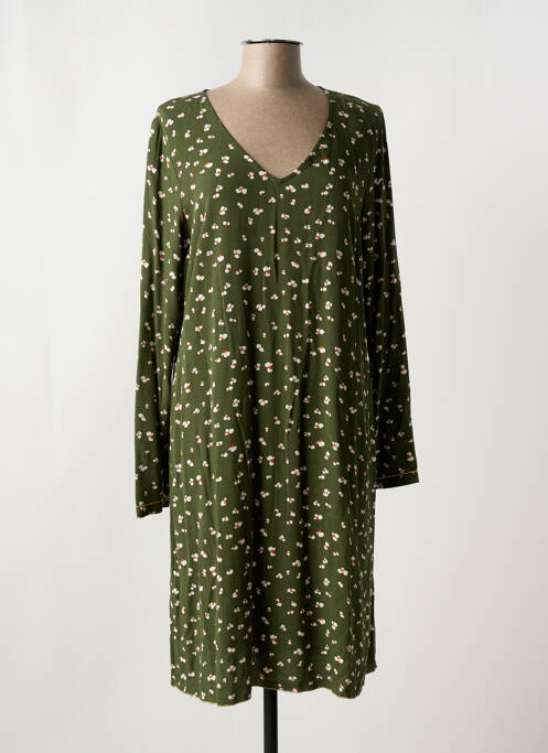 Robe mi-longue imprimé fantaisie manches longues vert YERSE femme