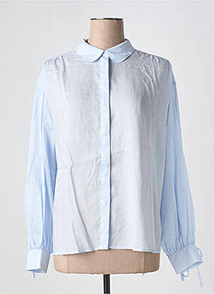 Chemisier tissage popeline manches longues bleu YAYA femme