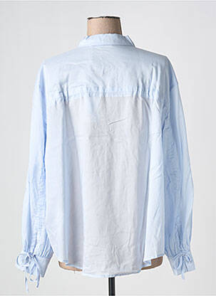 Chemisier tissage popeline manches longues bleu YAYA femme