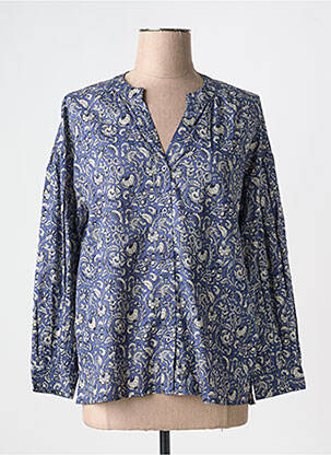 Chemisier imprimé fleurs manches longues bleu YERSE femme