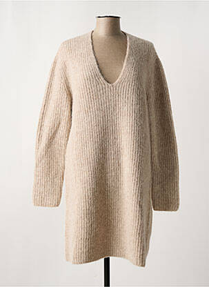 Robe pull col v manches longues beige YAYA femme