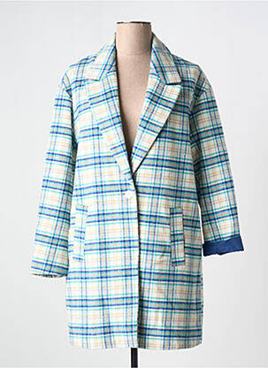 Manteau long coupe droite sans capuche bleu ME369 femme
