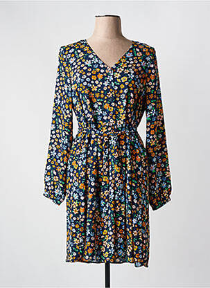 Robe mi-longue imprimé fleurs manches longues bleu ONLY femme
