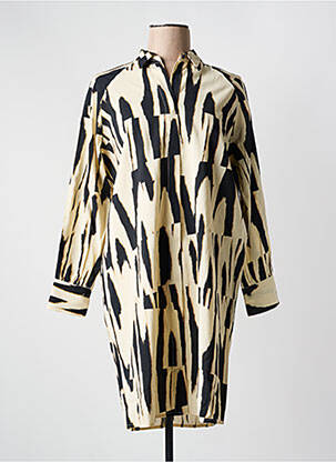 Robe mi-longue imprimé fantaisie manches longues beige ONLY femme