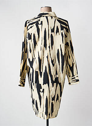 Robe mi-longue imprimé fantaisie manches longues beige ONLY femme