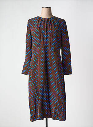 Robe mi-longue coupe fluide manches longues marron TOUPY femme