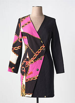 Robe mi-longue imprimé fantaisie manches longues noir RINASCIMENTO femme