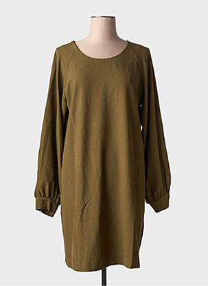 Robe mi-longue manches longues manches longues vert ICHI femme