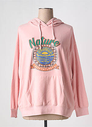 Sweat-shirt à capuche col v manches longues rose ME369 femme