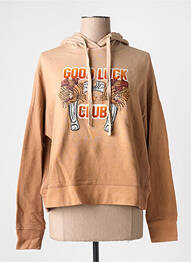 Sweat-shirt à capuche col v manches longues beige FIVE femme