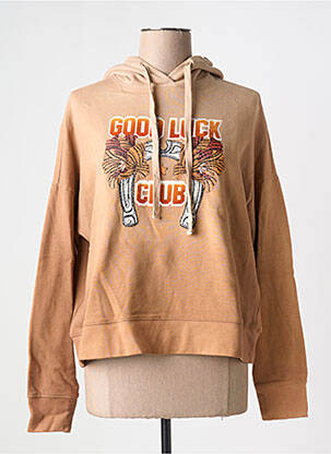 Sweat-shirt à capuche col v manches longues beige FIVE femme