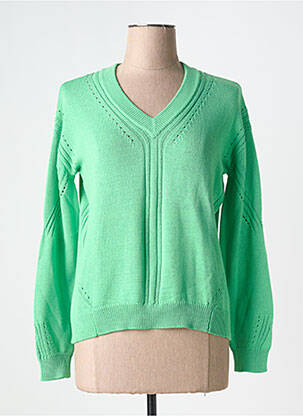Pull col v manches longues vert JARDIN PRIVÉ femme