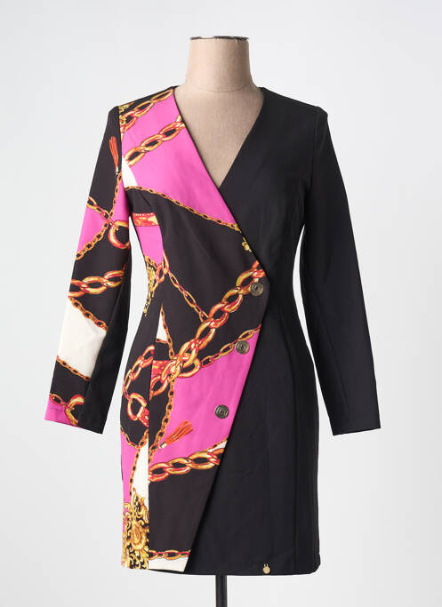 Robe mi-longue imprimé fantaisie manches longues noir RINASCIMENTO femme