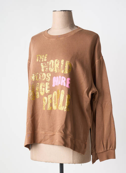 Sweat-shirt sérigraphie manches longues marron FIVE femme