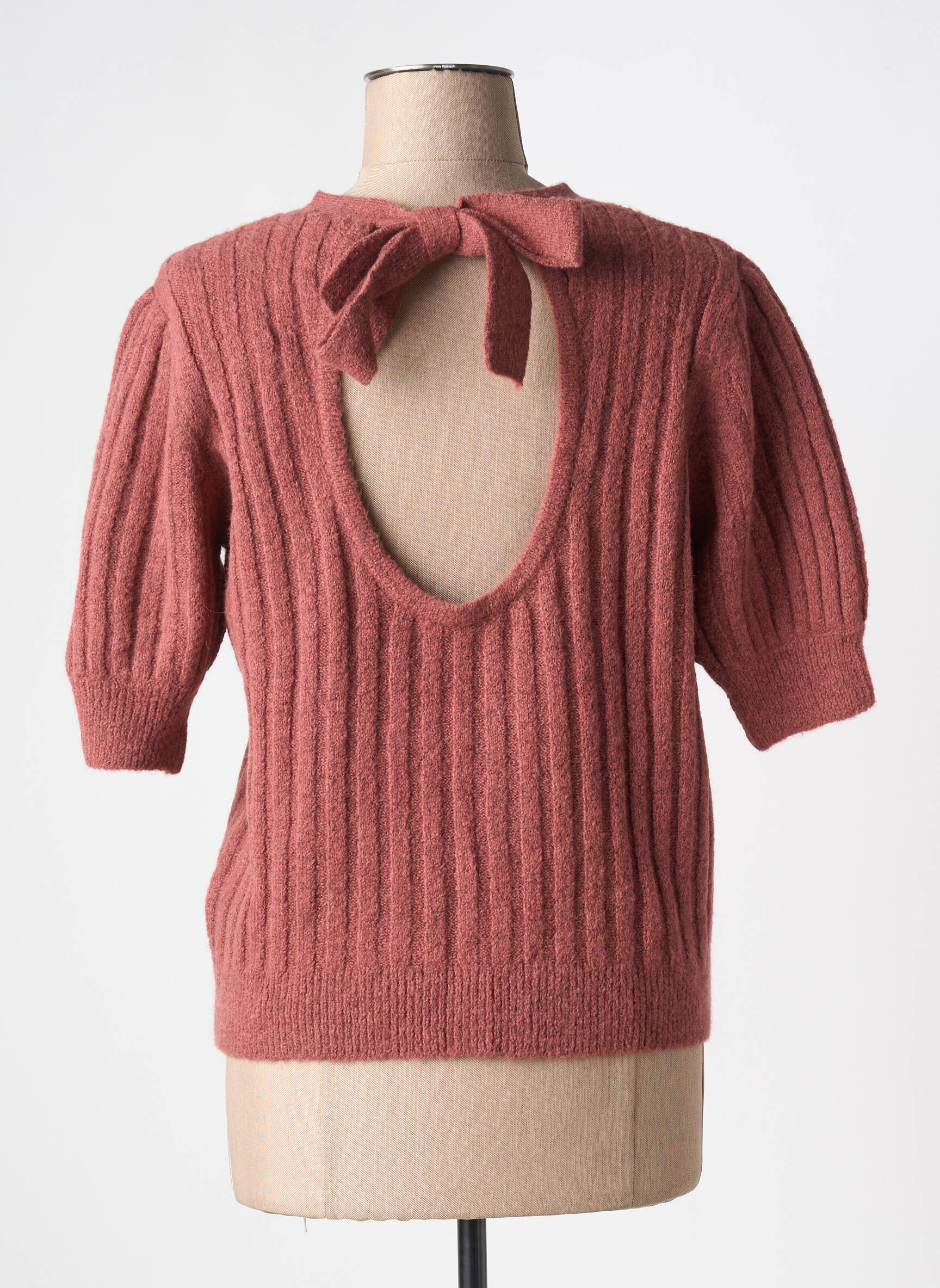 Pull Tricoté Main Bleu Ciel, Rose Et Blanc - Taille 40/42, Neuf, Fait En France