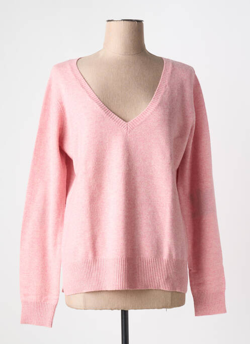 Pull col v manches longues rose FIVE femme