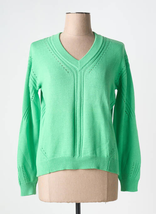 Pull col v manches longues vert JARDIN PRIVÉ femme