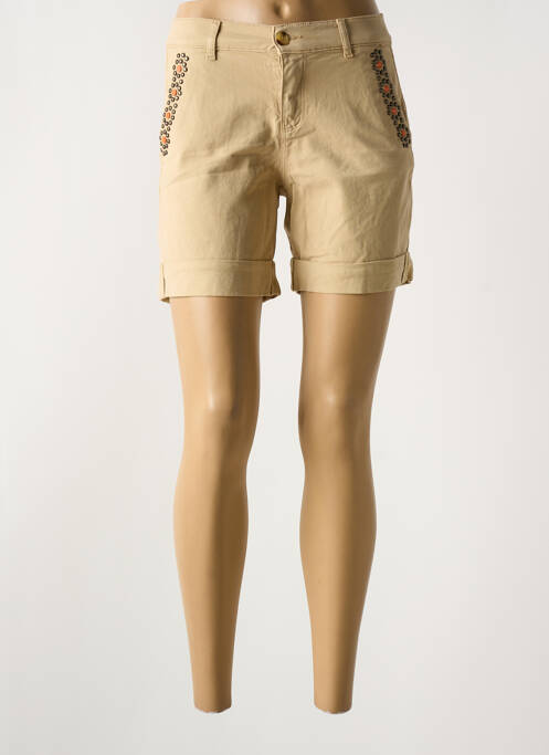 Short fermeture zippée sous rabat boutonné beige HAPPY femme