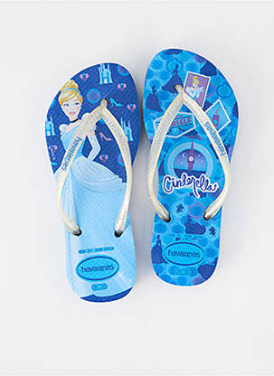 Tongs tissage satiné bout ouvert bleu HAVAIANAS fille