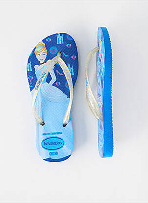 Tongs tissage satiné bout ouvert bleu HAVAIANAS fille