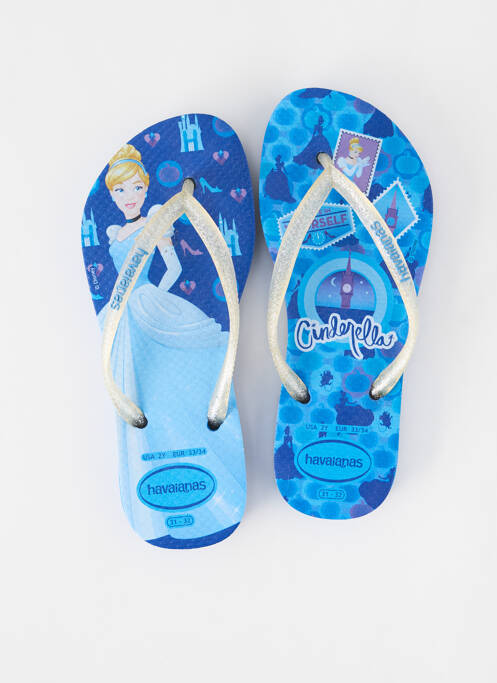 Tongs tissage satiné bout ouvert bleu HAVAIANAS fille