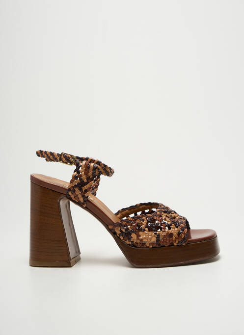Sandales/nu pieds semi compensé talon haut de 10cm et plus marron LARA MAY femme