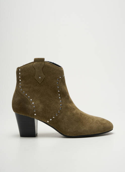 Bottines/boots tissage satiné talon de 4 à 6cm vert EMILIE KARSTON femme