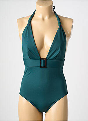 Maillot de bain 1 pièce effet matière satinée haut triangles vert GRAIN DE SABLE femme