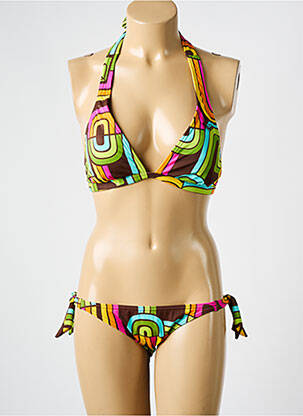 Maillot de bain 2 pièces stretch haut triangles marron ROXY femme