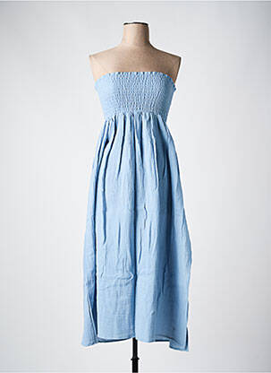 Robe mi-longue tissage crêpe sans manche bleu LES BONHEURS DE SOPHIE femme