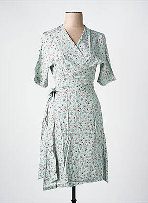 Robe mi-longue imprimé fleurs manches courtes vert LES BONHEURS DE SOPHIE femme