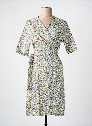Robe mi-longue imprimé fleurs manches courtes jaune LES BONHEURS DE SOPHIE femme