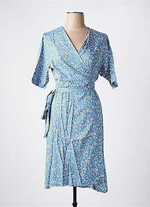Robe mi-longue imprimé fleurs manches courtes bleu LES BONHEURS DE SOPHIE femme
