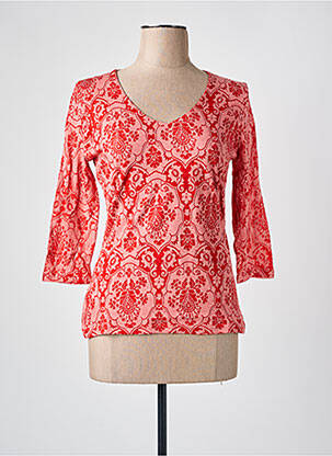 T-shirt col v manches 3/4 rouge LES BONHEURS DE SOPHIE femme