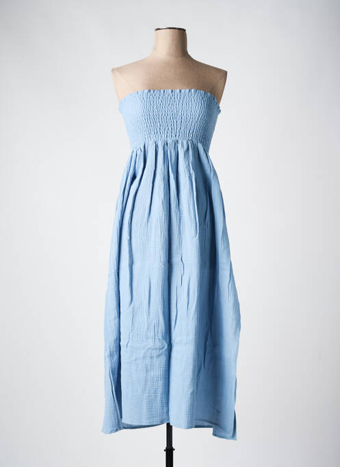 Robe mi-longue tissage crêpe sans manche bleu LES BONHEURS DE SOPHIE femme