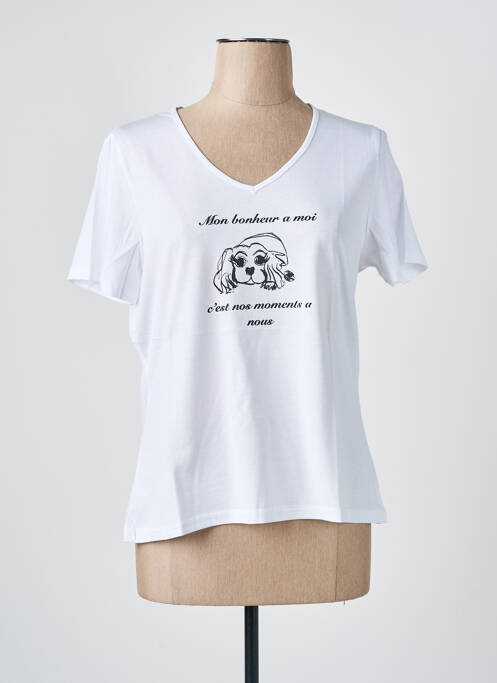 T-shirt col v manches courtes blanc LES BONHEURS DE SOPHIE femme