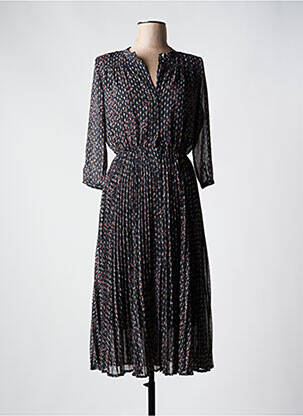 Robe mi-longue imprimé fantaisie manches longues noir SESSUN femme