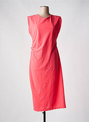 Robe mi-longue tissage crêpe manches courtes orange ICHI femme